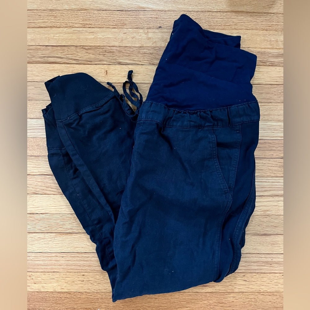 Gap linen maternity joggers. Over the belly style.